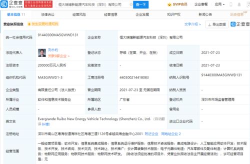 恒大瑞博新能源汽車公司成立 注冊資本20億，聚焦科技信息咨詢服務